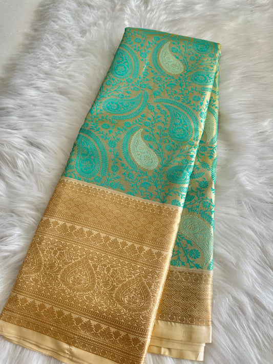 Aquamarine Blue Semi Kanchivaram Tissue Pattu saree