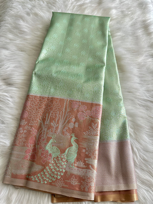Designer Peacock Semi Kanchivaram Tissue Pattu