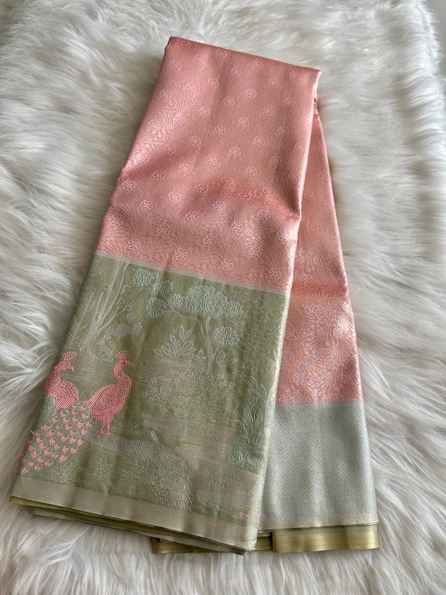 Designer Peacock Semi Kanchivaram Tissue Pattu