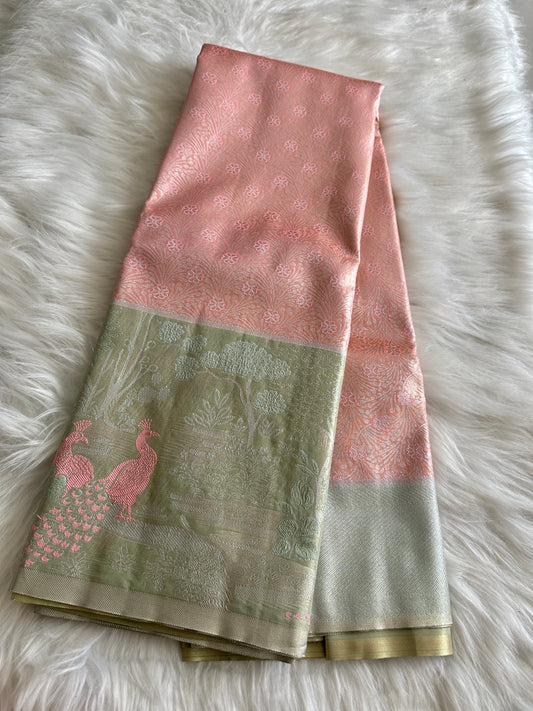 Designer Peacock Semi Kanchivaram Tissue Pattu