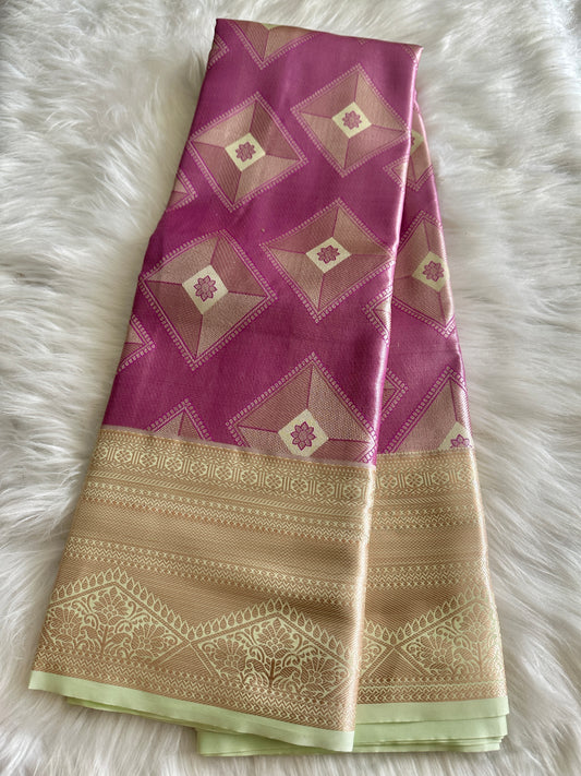 Pink Geometrical Semi Kanchivaram Tissue Pattu