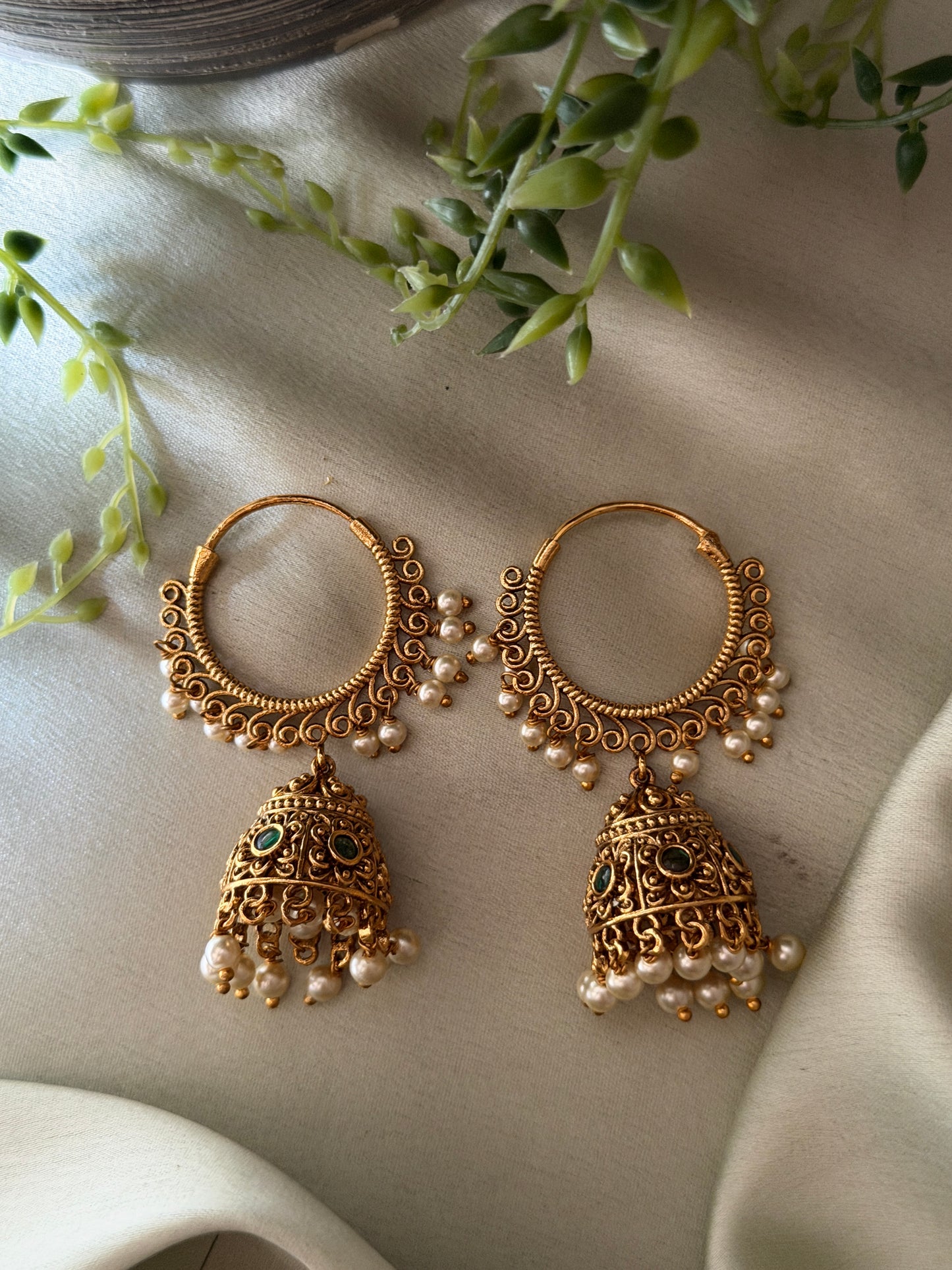 Emerald Hoop Jhumkas