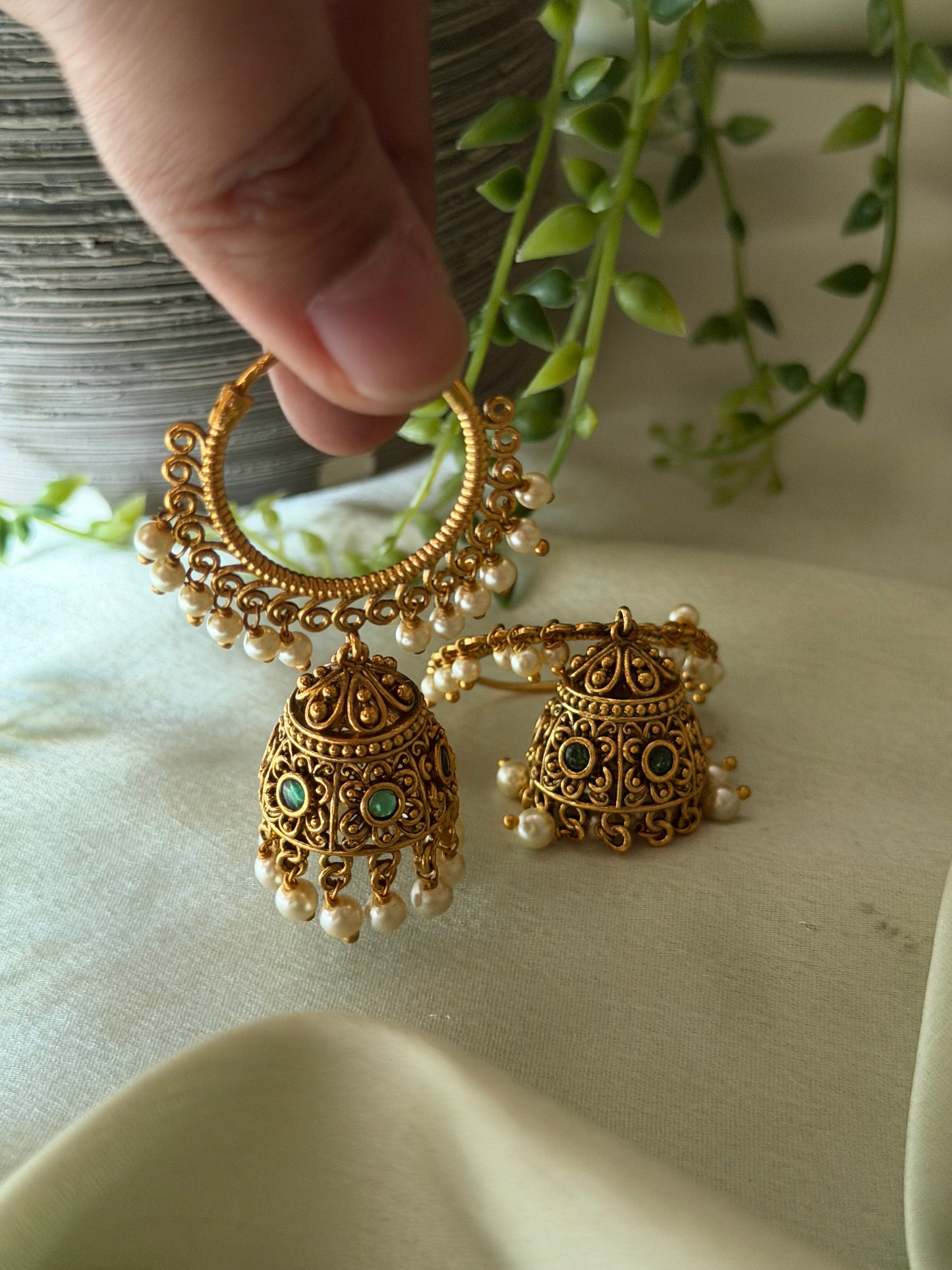 Emerald Hoop Jhumkas