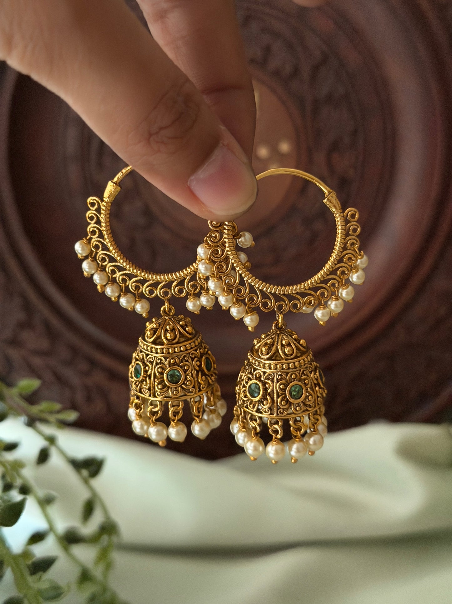 Emerald Hoop Jhumkas
