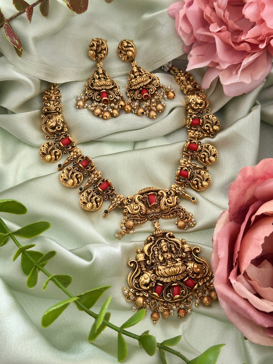 Coral Bead Antique Gold Devi Necklace
