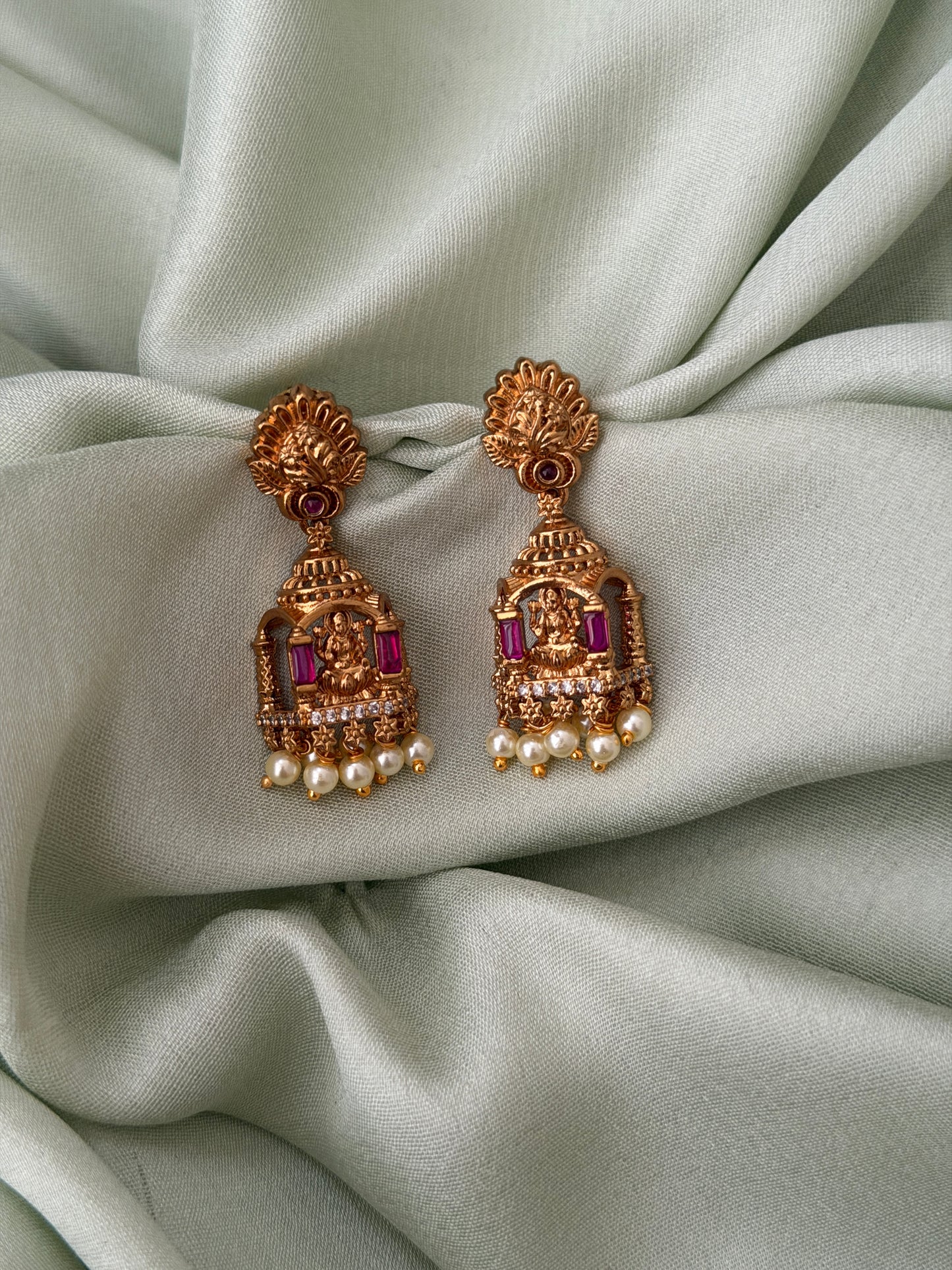 Dual Stone Mandir Jhumkas