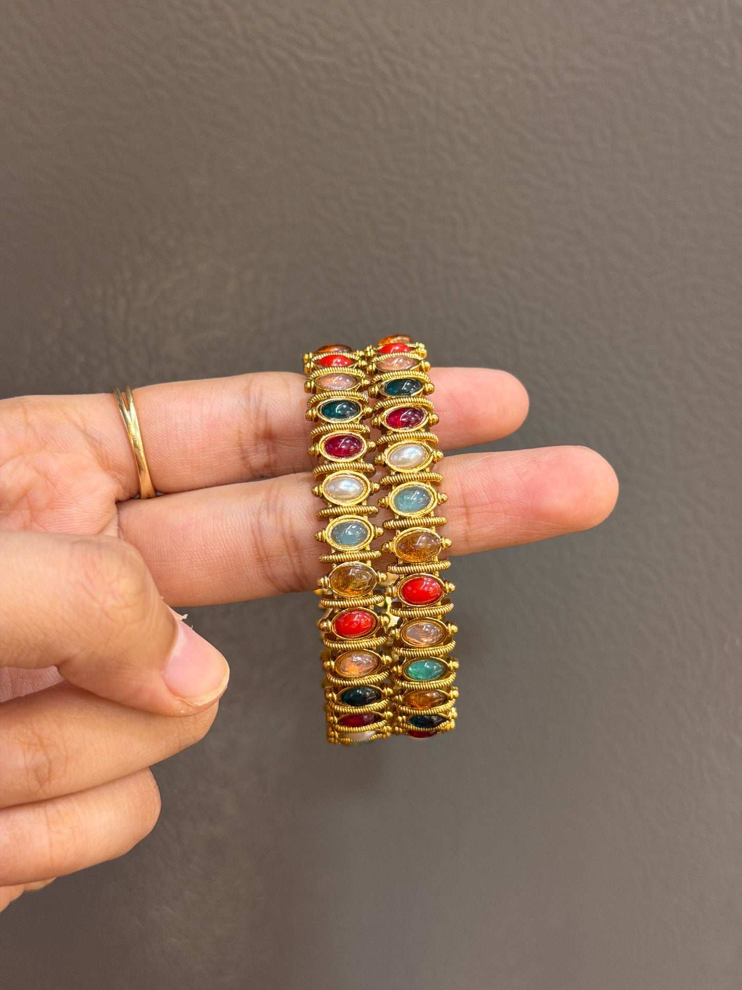 Gold Replica Navaratna Bangles