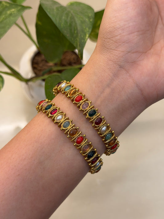 Gold Replica Navaratna Bangles