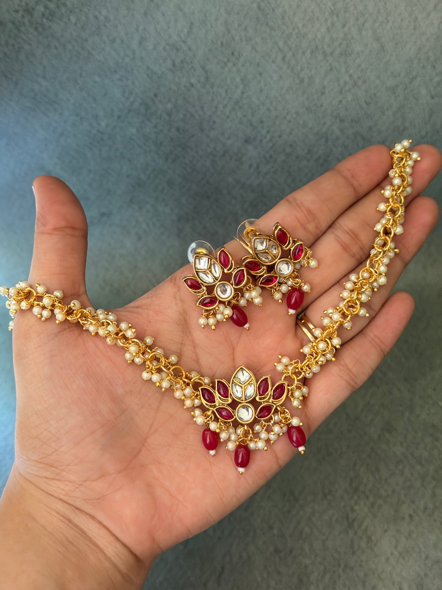 Lotus Cluster Pearl Necklace