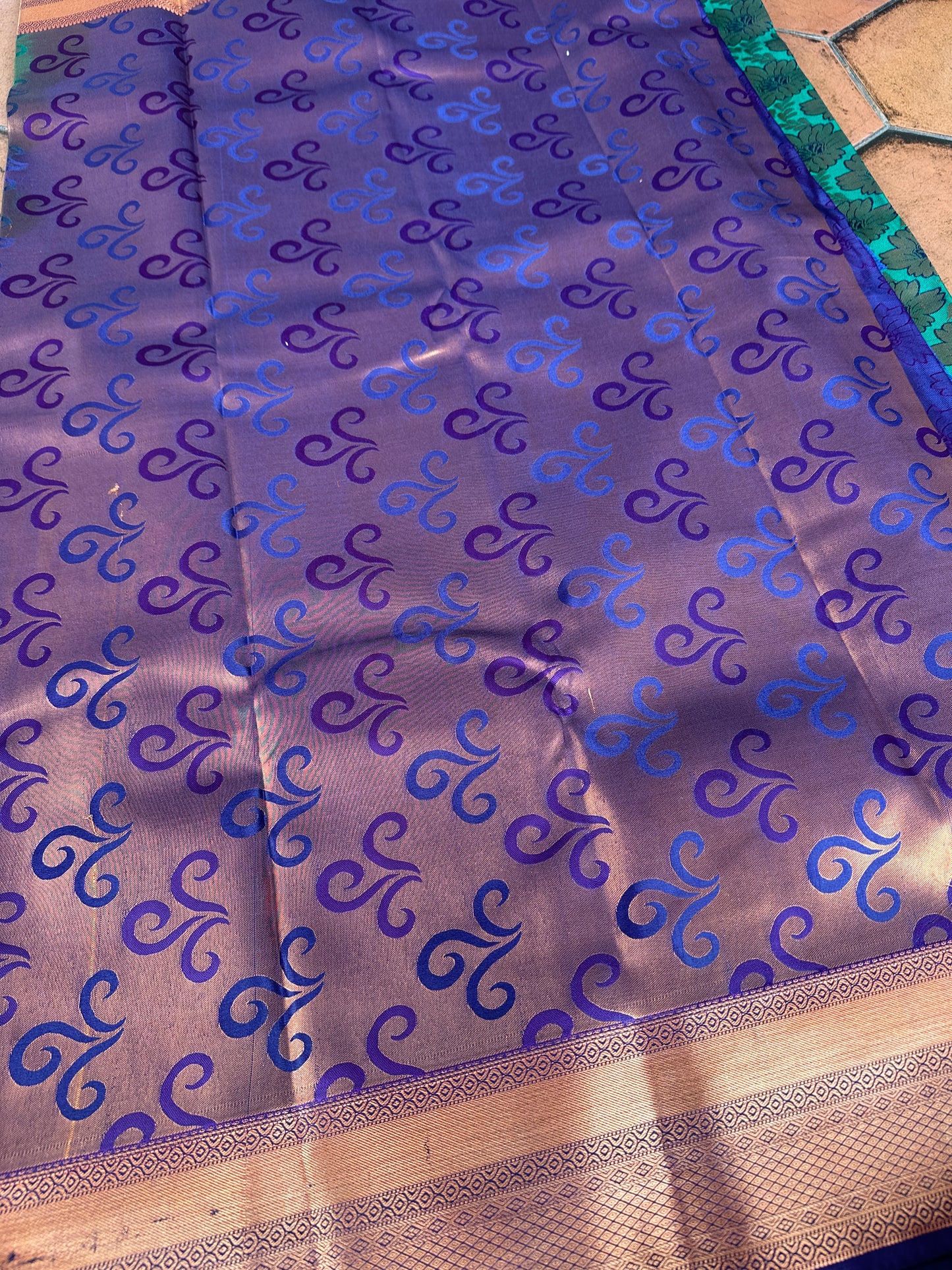 Turquoise Floral Semi Silk Saree