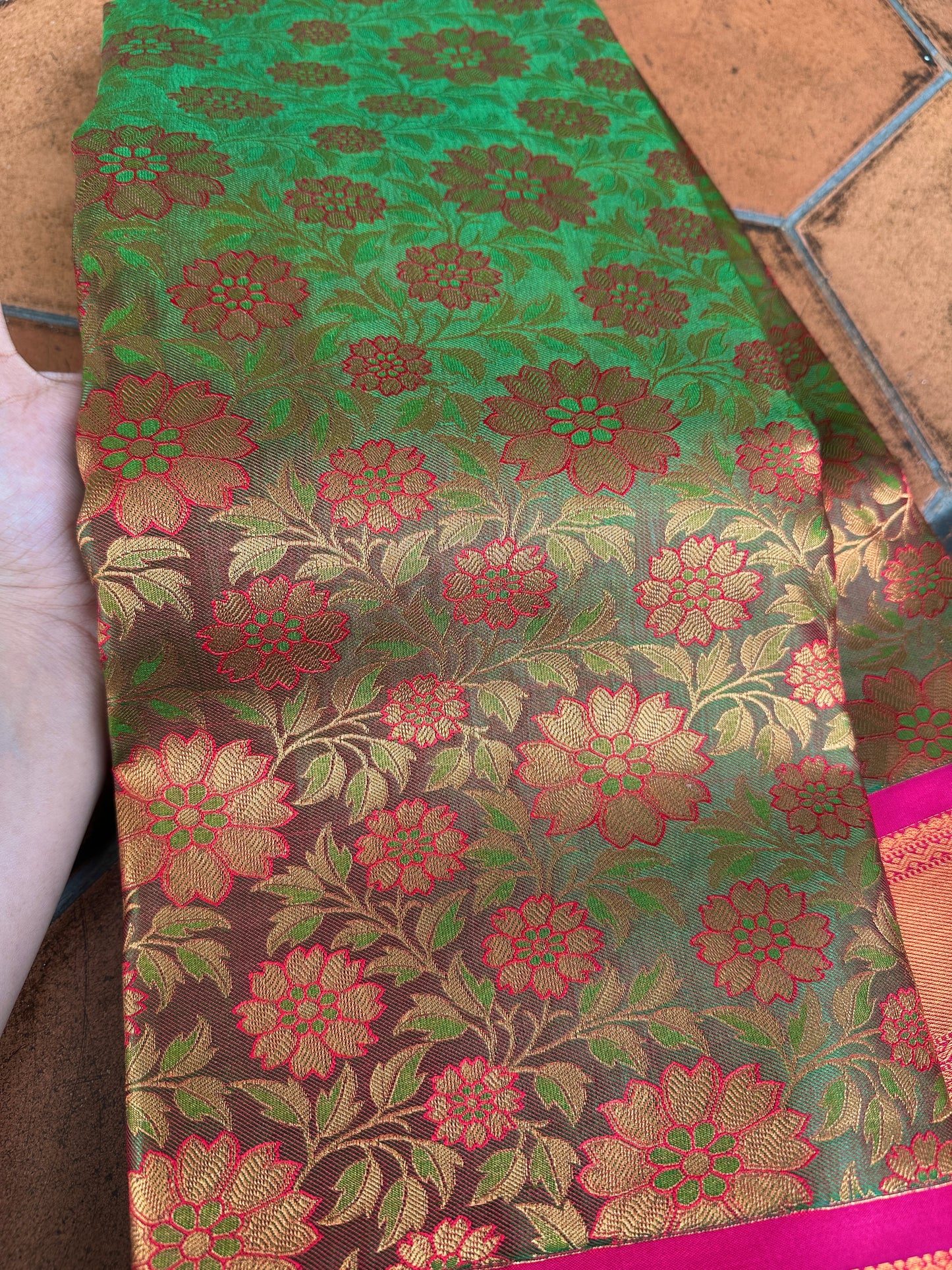 Mehendi Green Floral Semi Silk Saree