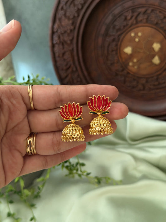 Enamel Lotus Jhumkas