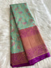 Leafy Teal Blue Kanchi Tissue Pattu