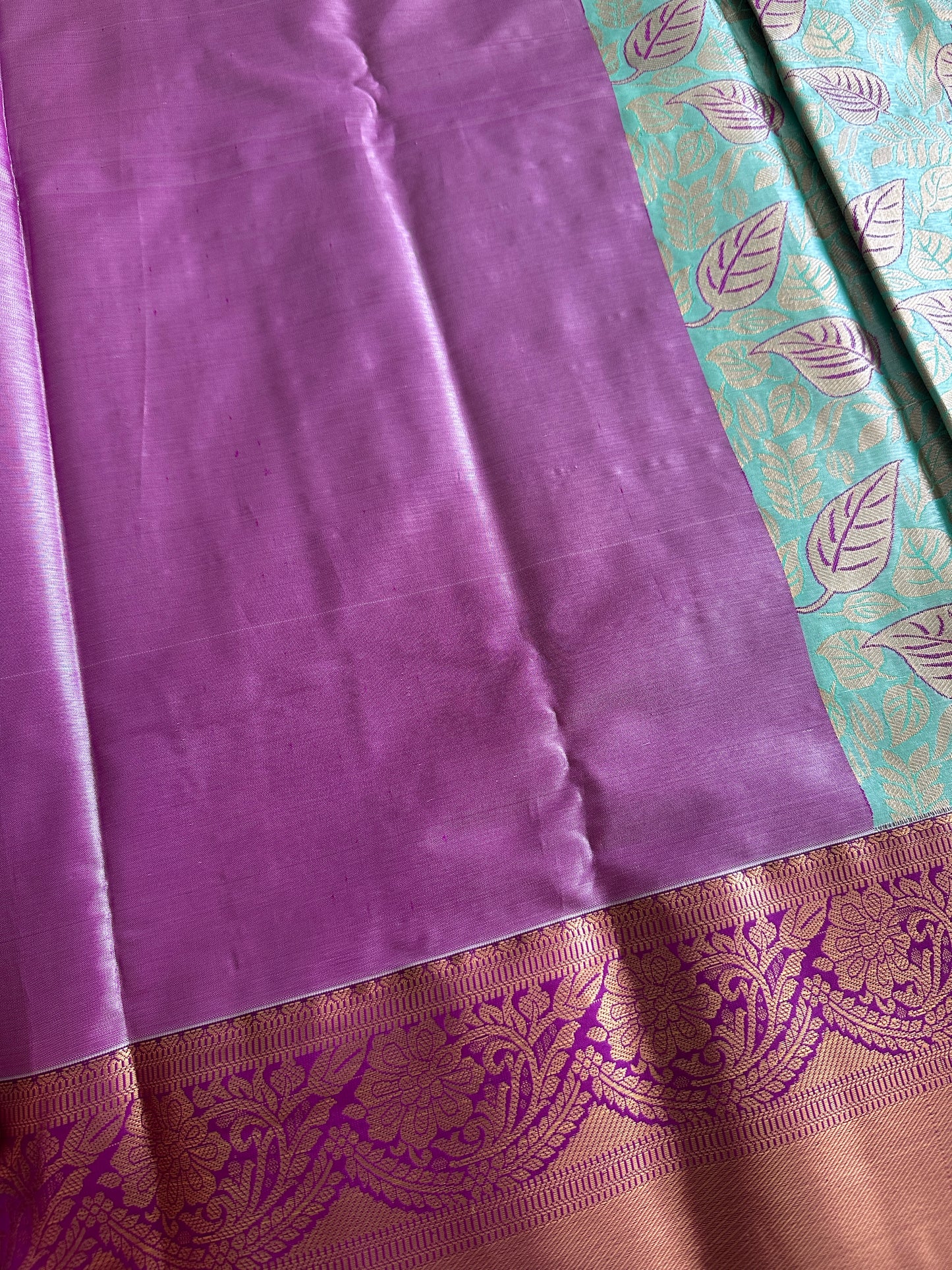 Leafy Teal Blue Kanchi Tissue Pattu