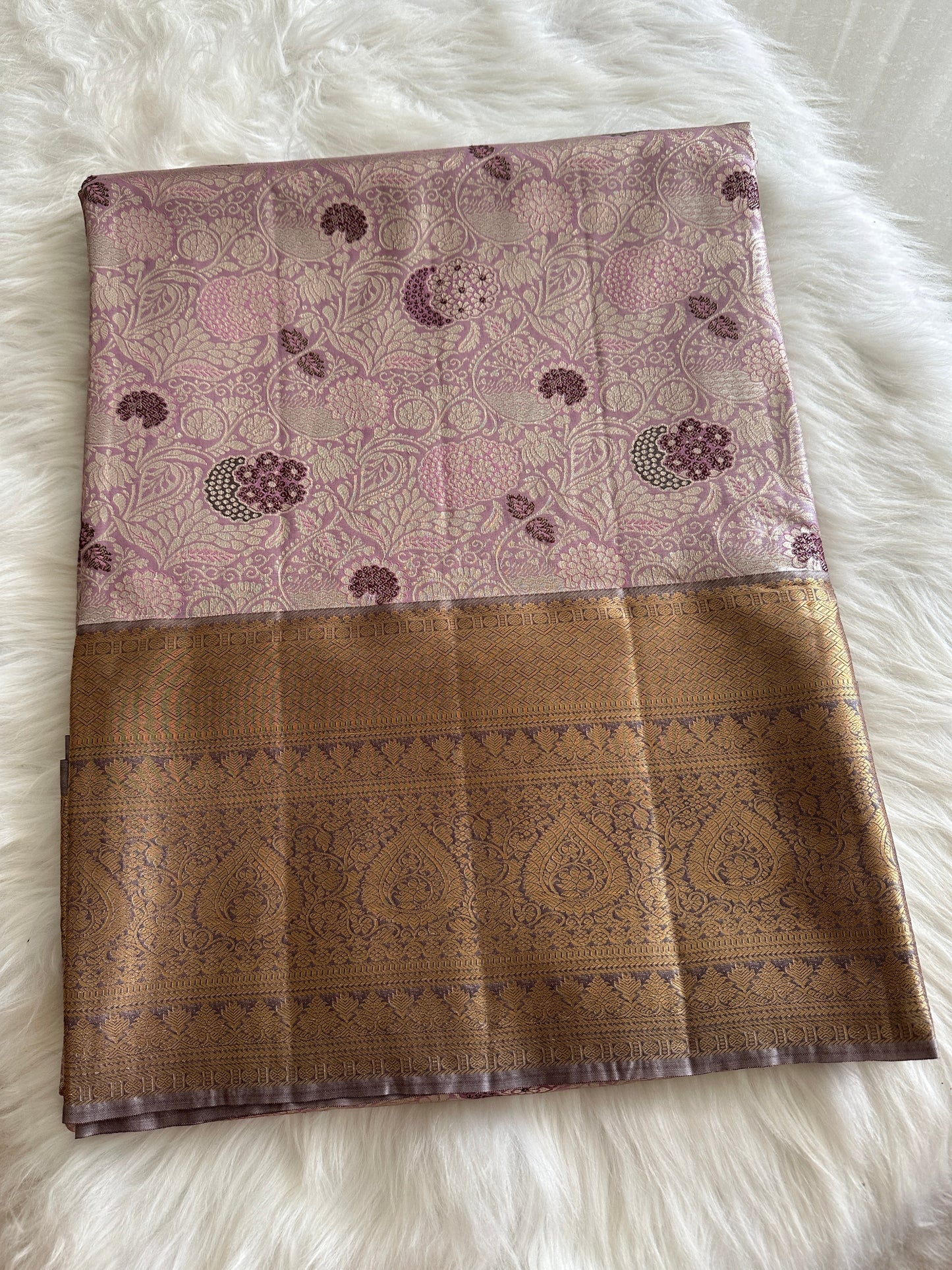 Pastel Pink x Ash Premium Kanchi Tissue Pattu