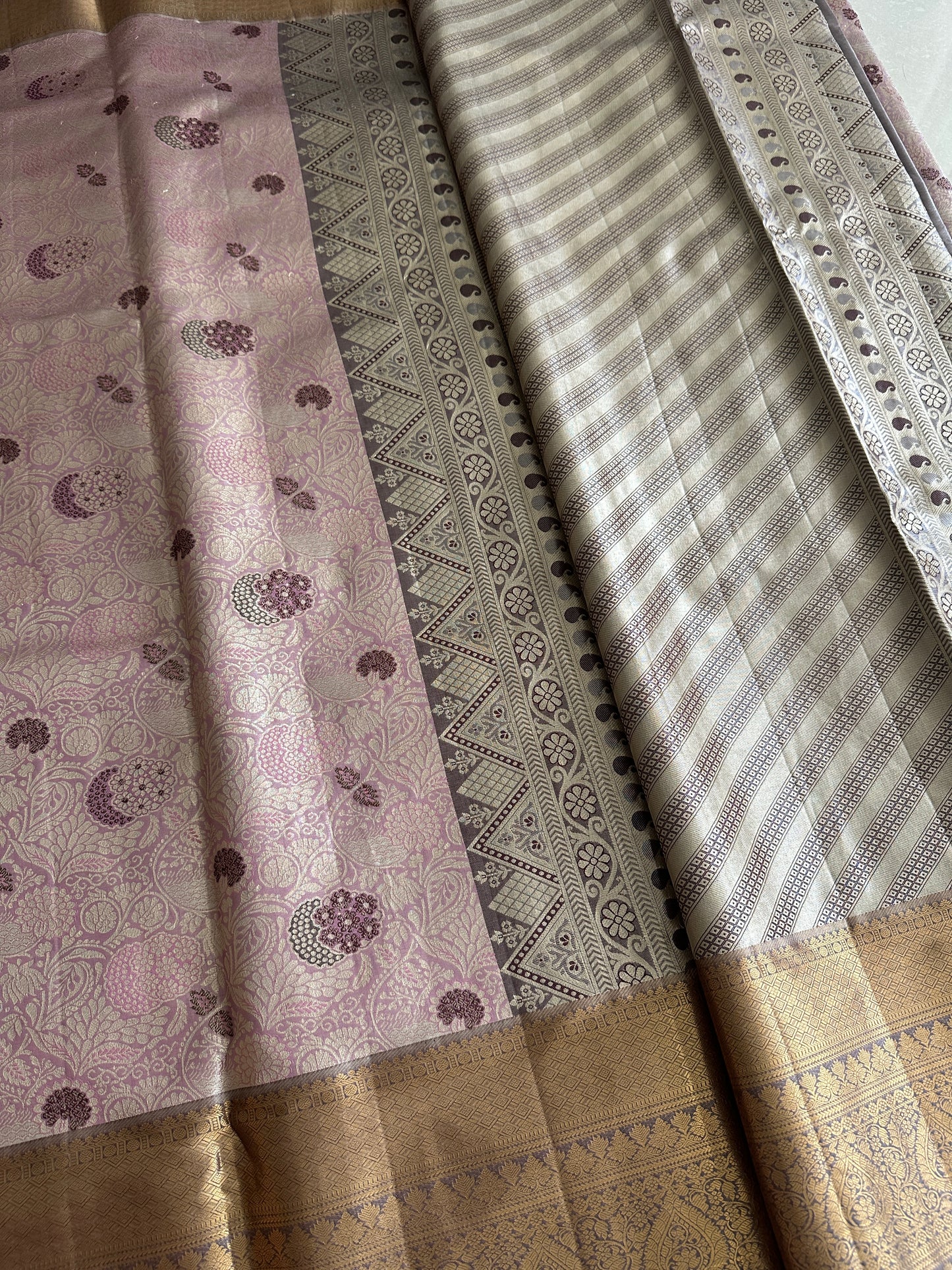 Pastel Pink x Ash Premium Kanchi Tissue Pattu