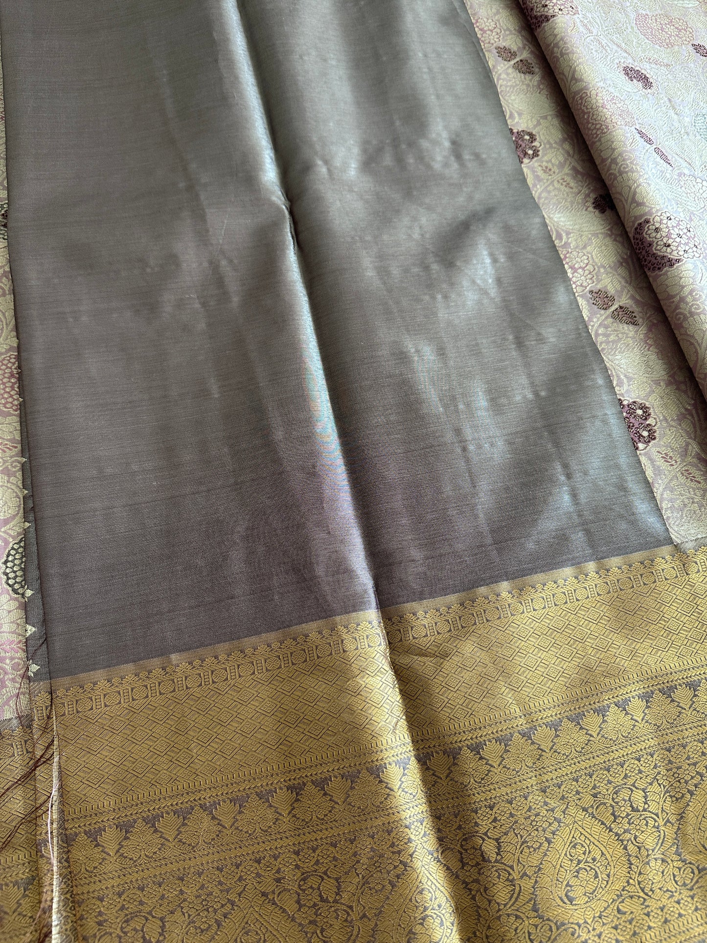 Pastel Pink x Ash Premium Kanchi Tissue Pattu