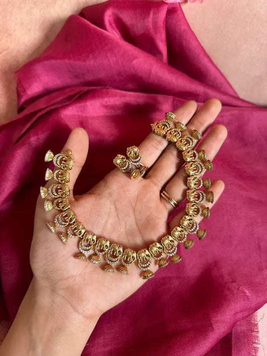 Antique Gold Tusker Bell Necklace