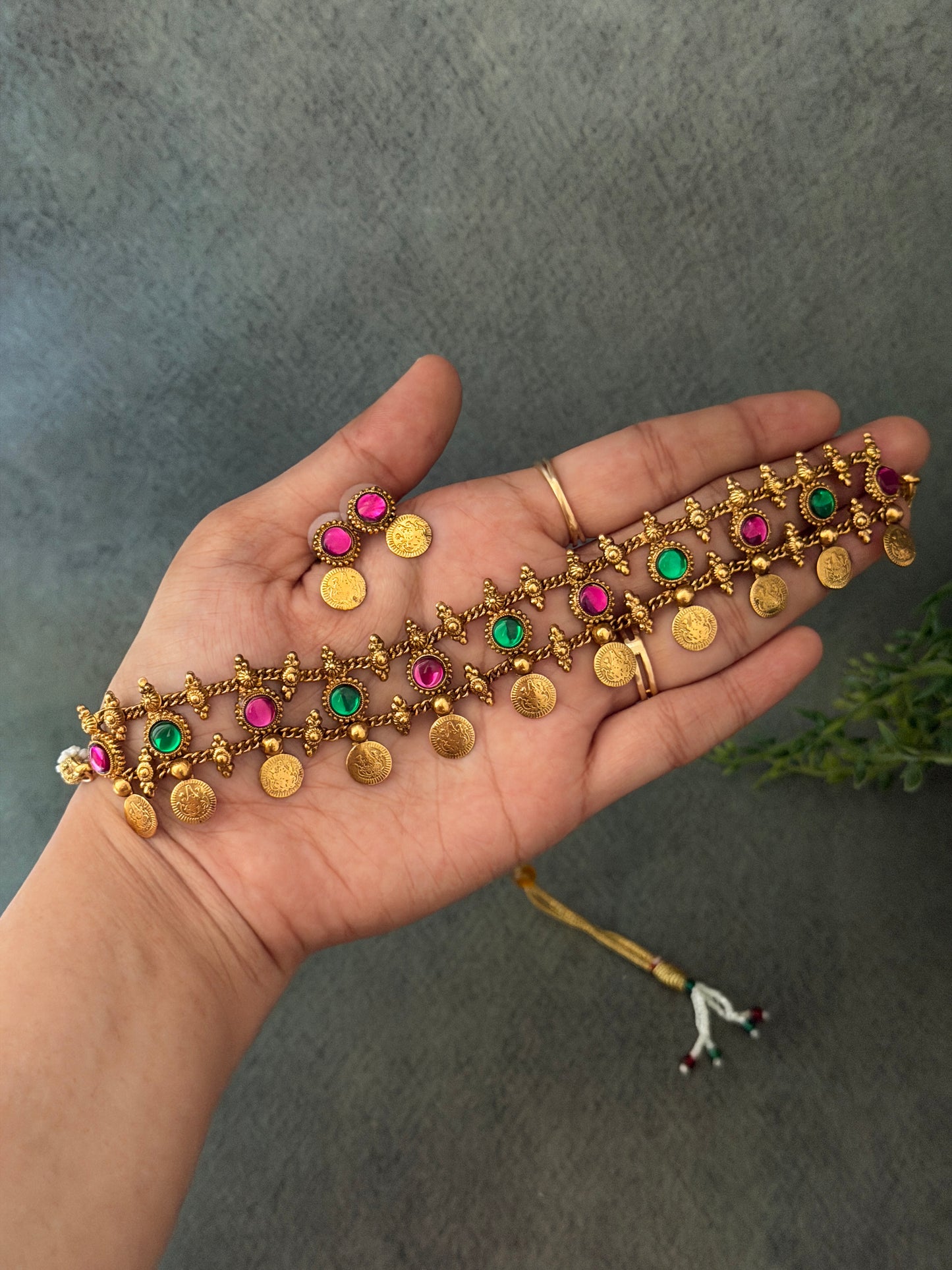 Kempu Chakra Coin Choker