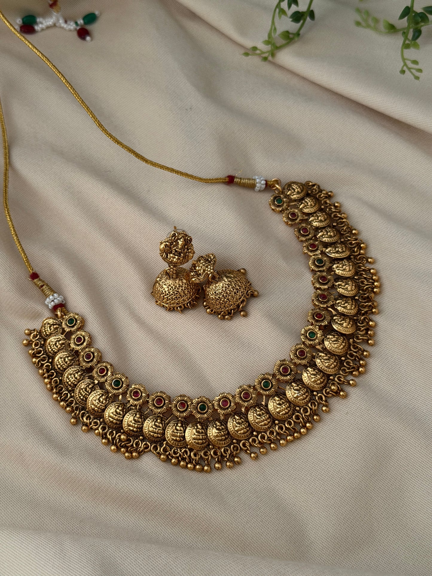 Antique Flora Ghungroo Coin Necklace