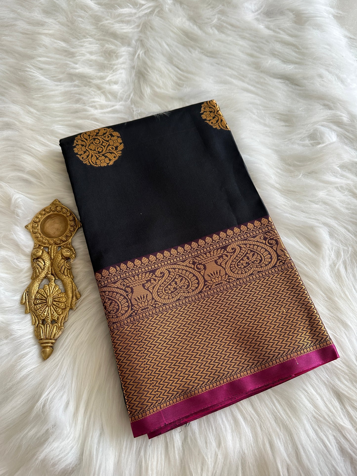 Black Chakra Butta Soft Silk Saree