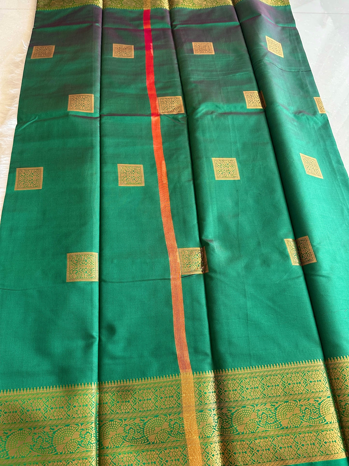 Blood Red Cube Butta Soft Silk Saree