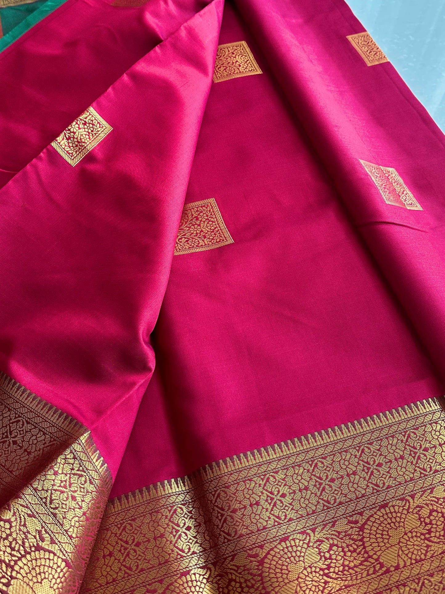 Blood Red Cube Butta Soft Silk Saree