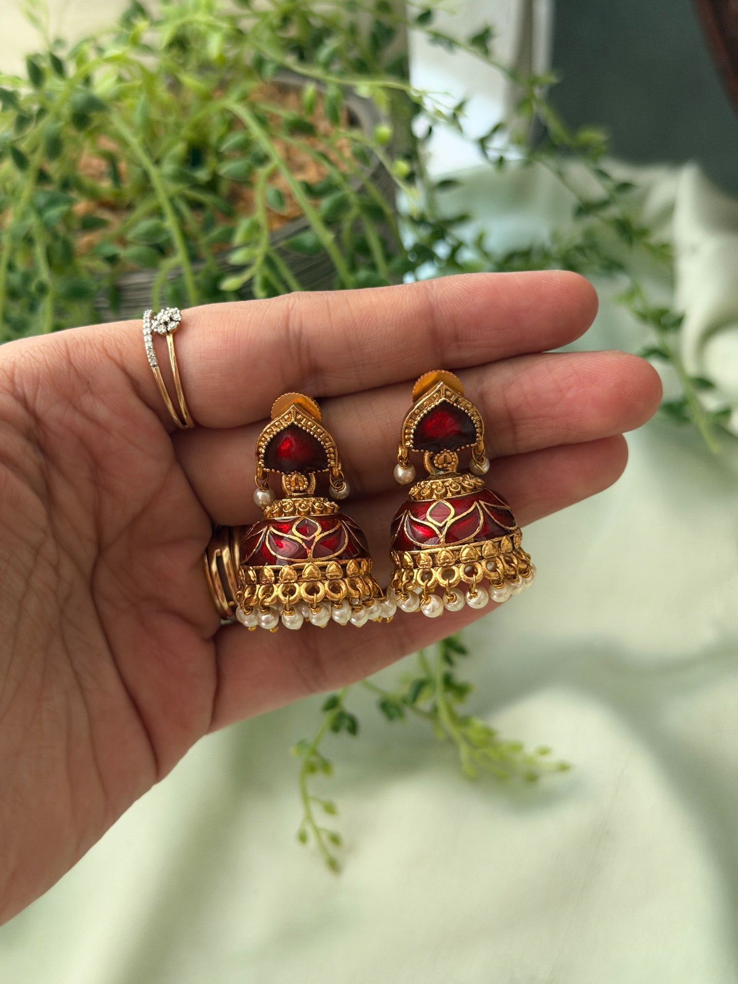 Palakka Enamel Jhumkas
