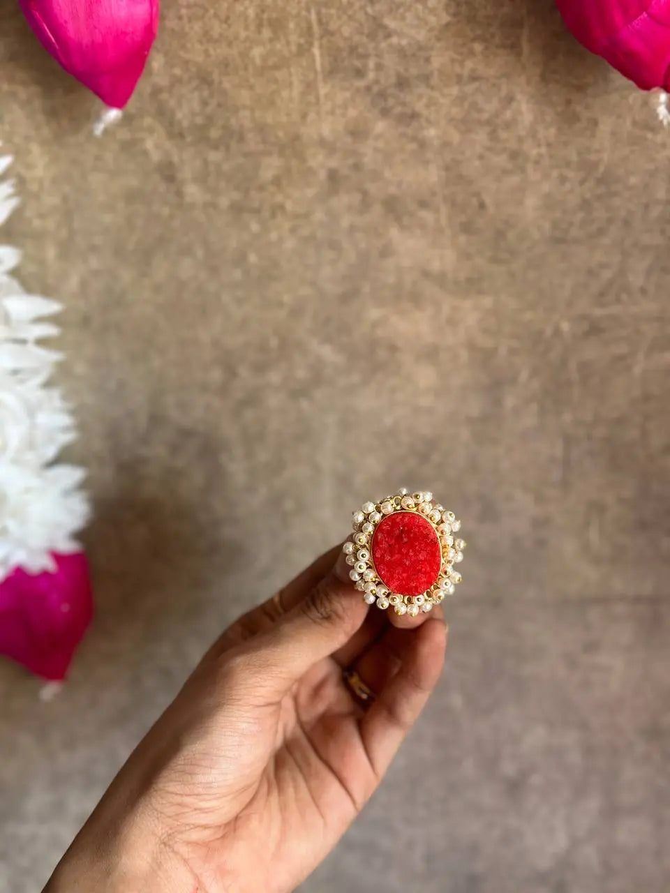 Pop Red Pearl Ring