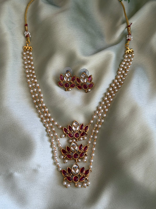 Triple Layer Pearl Lotus Necklace