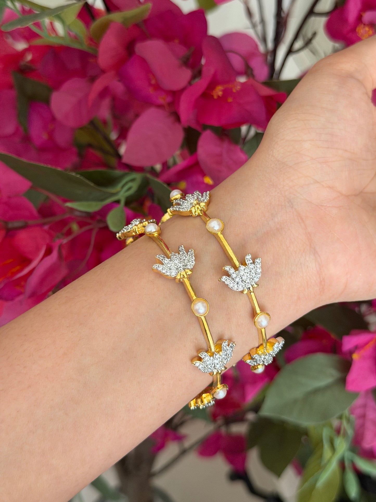 Pearl x Diamond Lotus Bangles