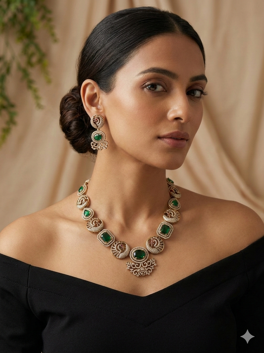 Peacock Victorian Emerald Necklace