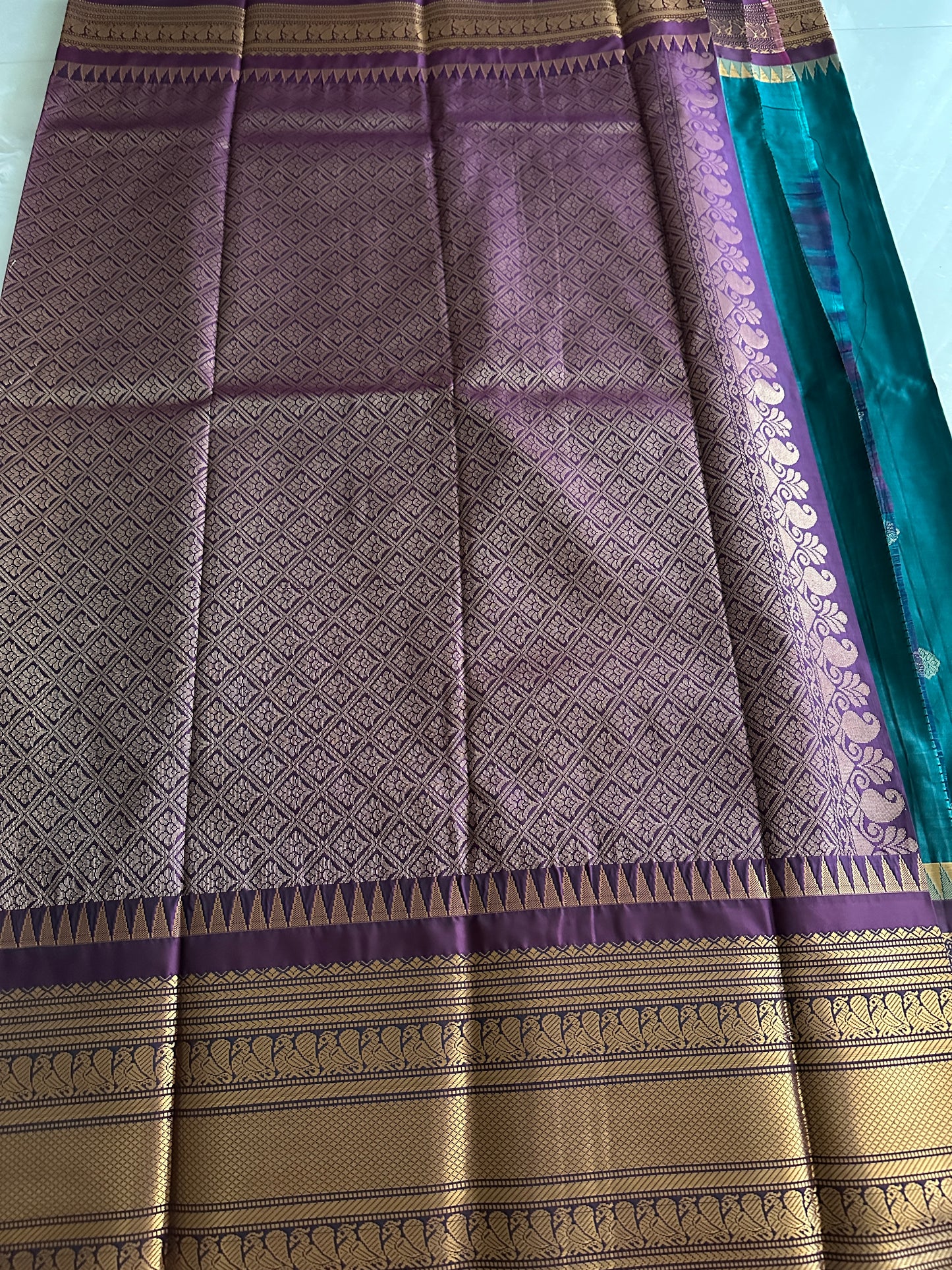 Ocean Blue Semi Kanchivaram Pattu