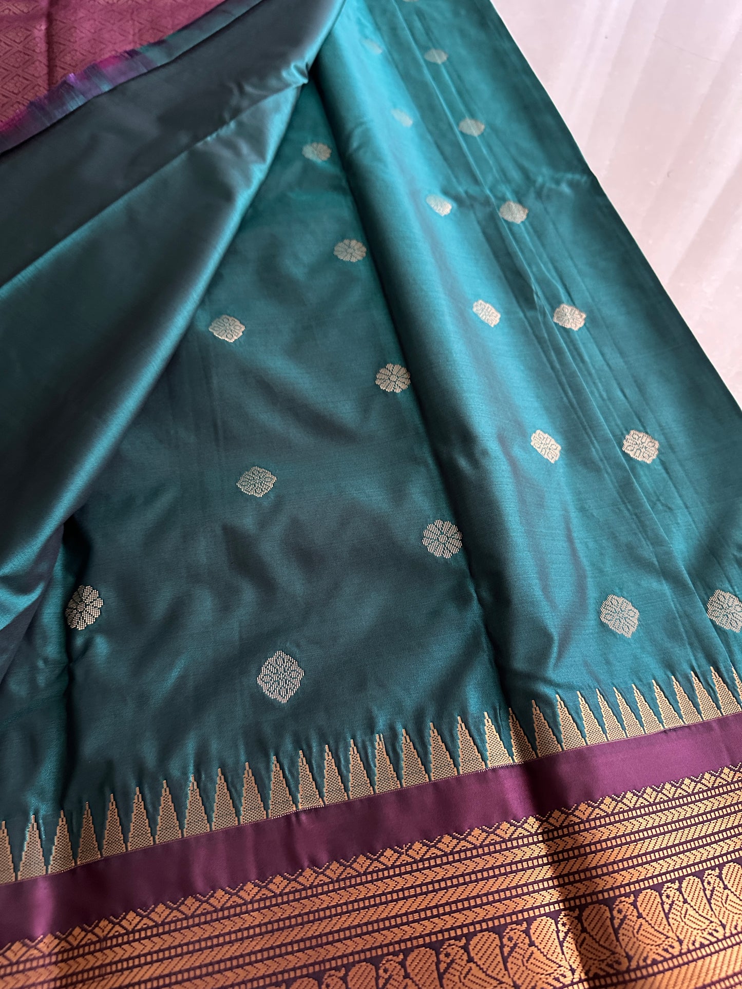 Ocean Blue Semi Kanchivaram Pattu