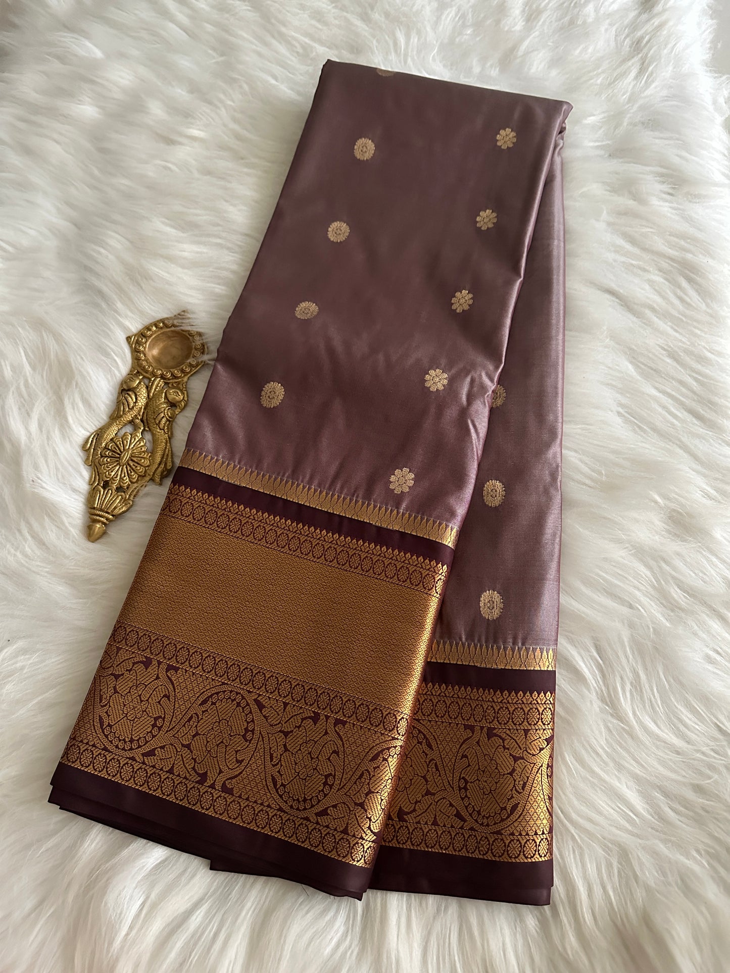 Ashy Brown Semi Kanchivaram Pattu