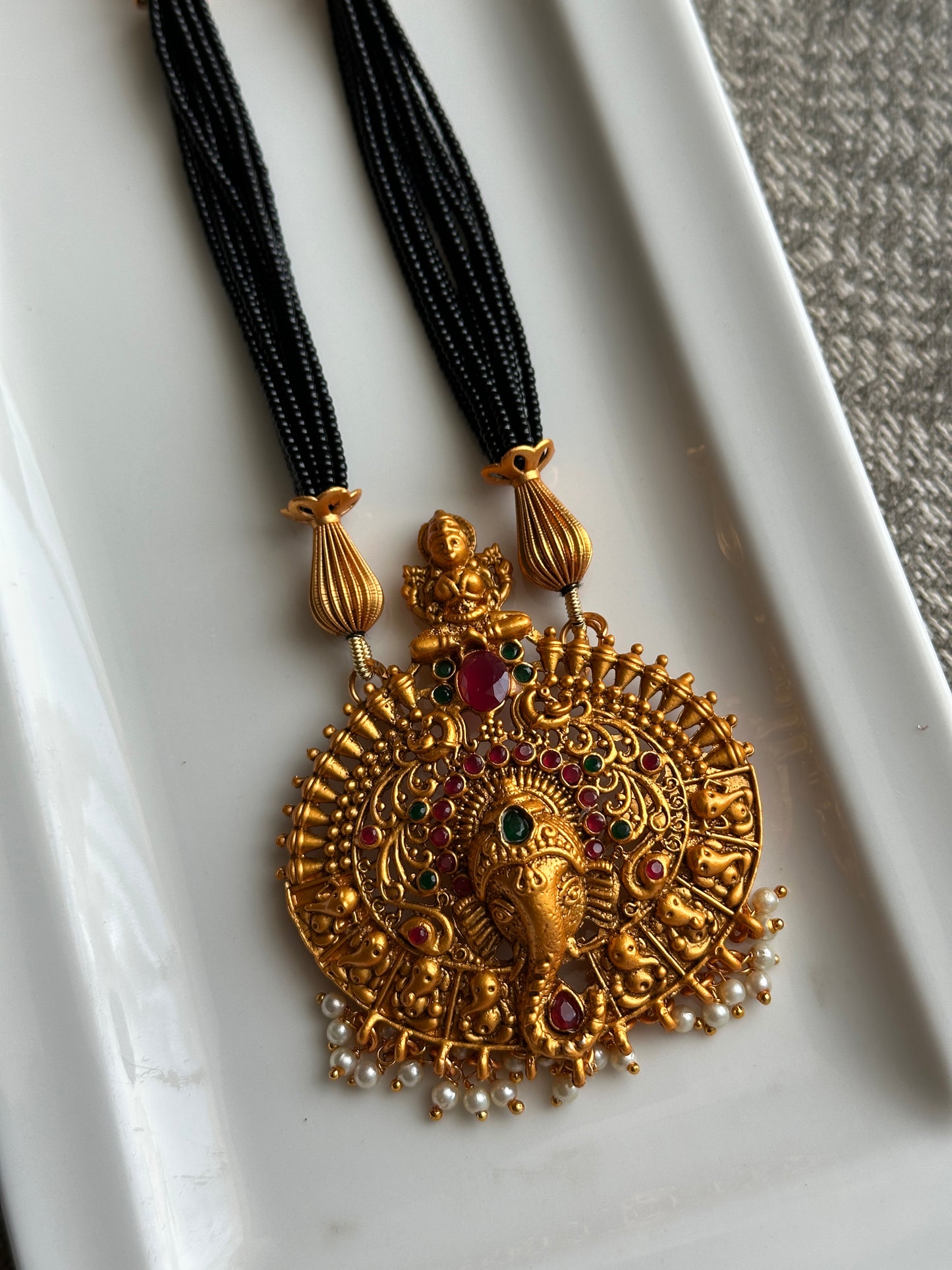 Ganesha Pendant Black Beaded Haaram