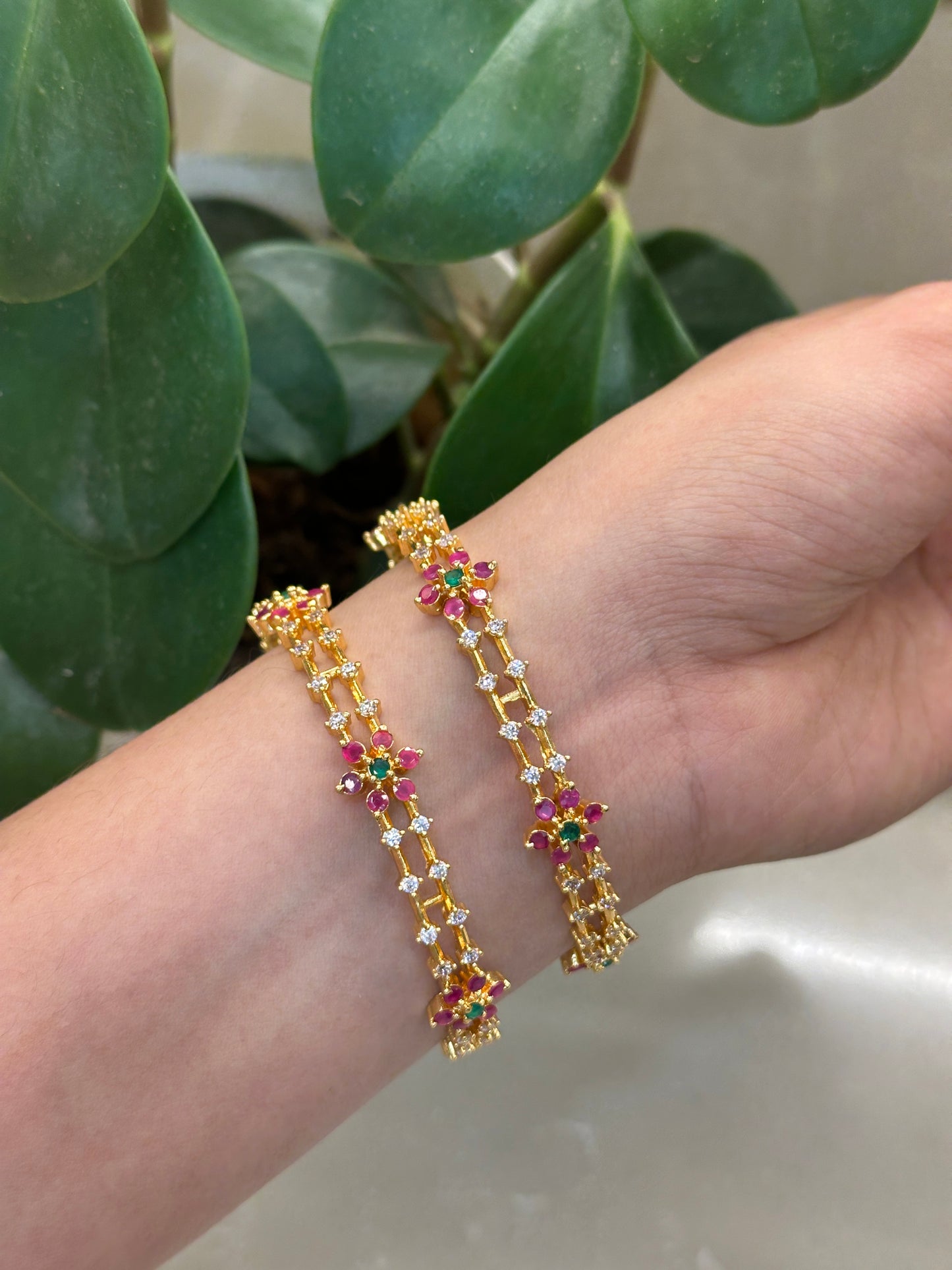 Ruby x Emerald Floral AD Bangles