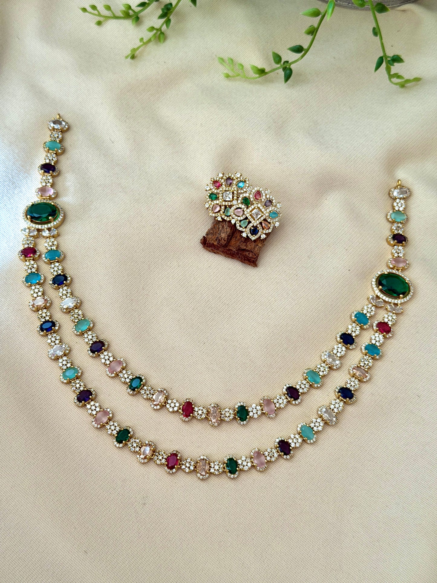 Dual Layer AD Navaratna Necklace