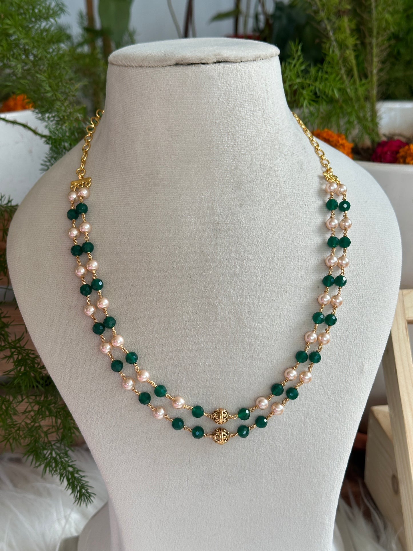 Double Layer Emerald x Pearl Chain