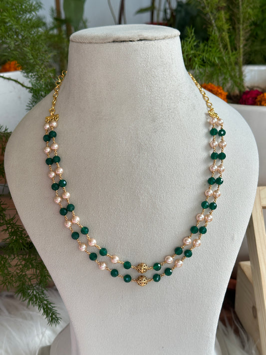 Double Layer Emerald x Pearl Chain