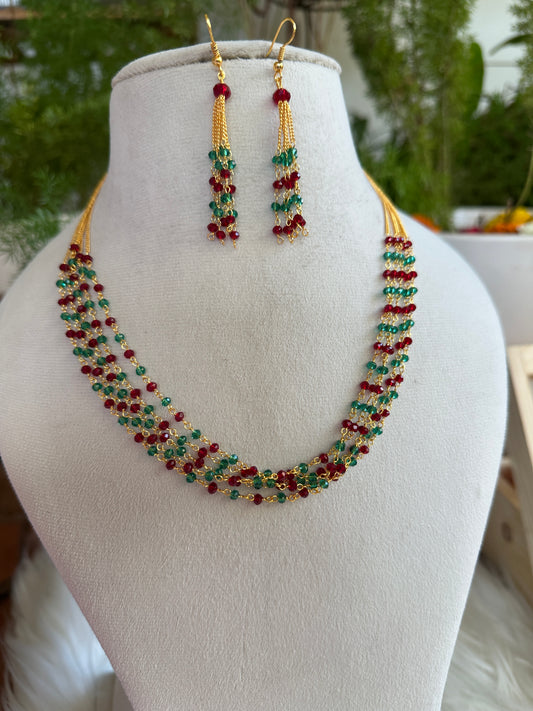 Ruby x Emerald Tiny Bead Layered Chain set