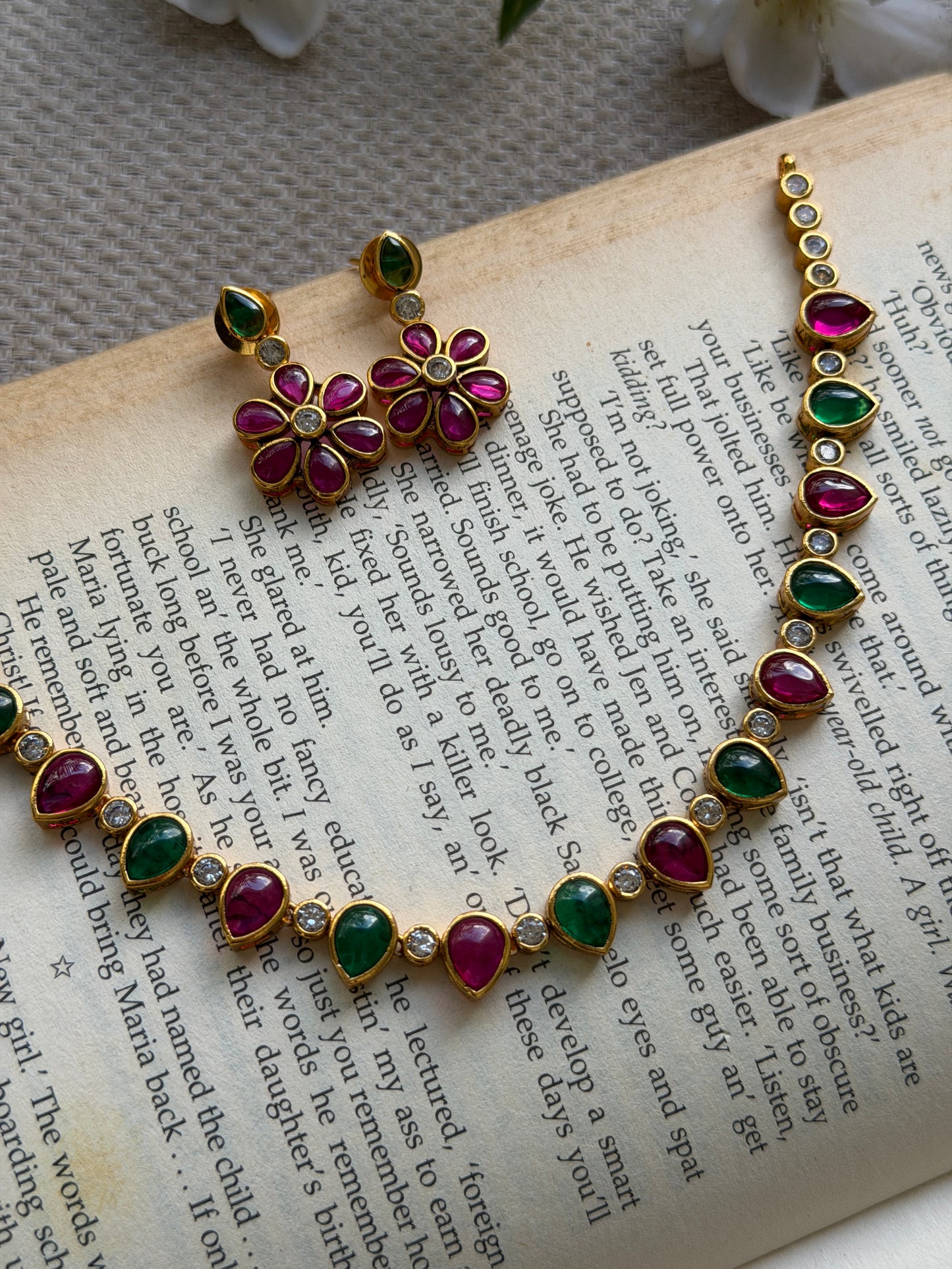 Tear Drop Premium Kempu Necklace