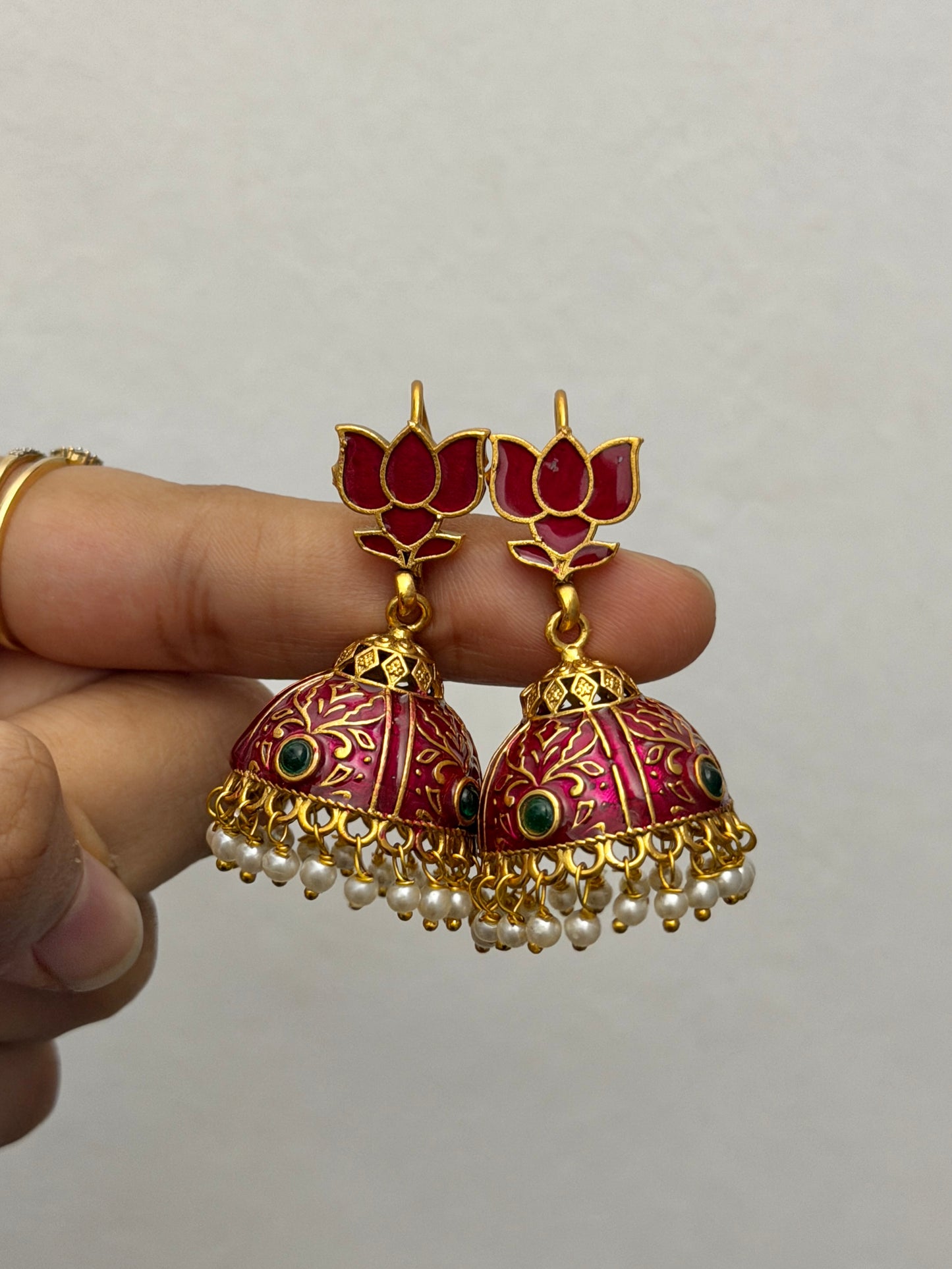 Lotus x Meenakari Hook Jhumkas