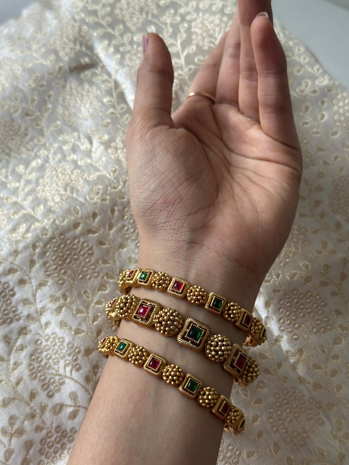 Matte Gold Stone Bangles(set of 3)