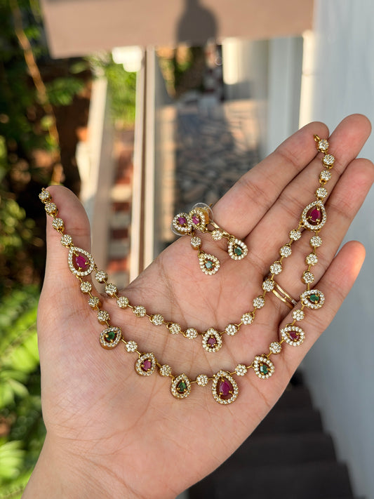 Double Layer Tear Drop AD Necklace