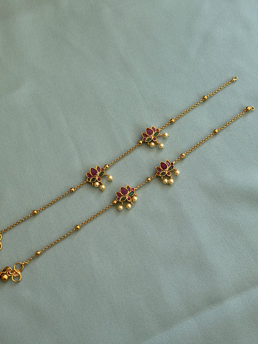 Dual Lotus Gold Anklets