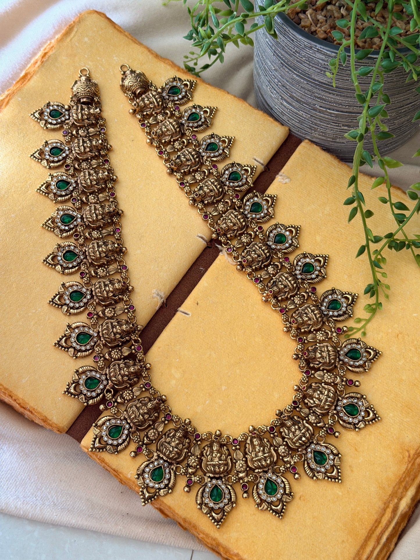 One Gram Gold Emerald Lakshmi Haaram