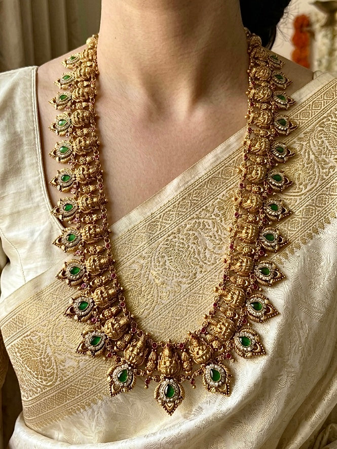 One Gram Gold Emerald Lakshmi Haaram