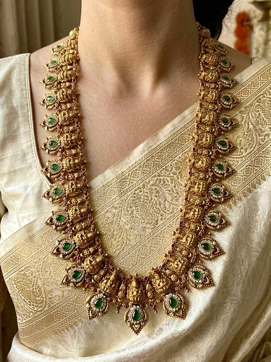 One Gram Gold Emerald Lakshmi Haaram