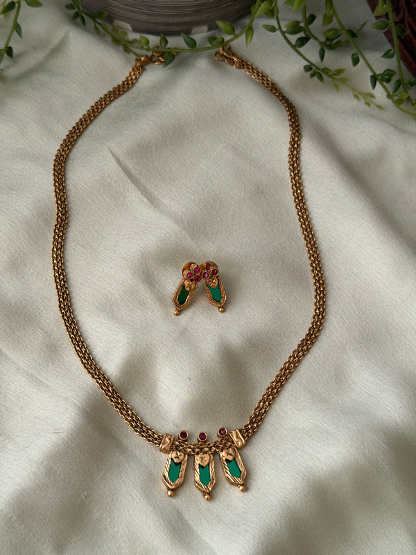 Tri Locket Palakka Budgeted Chain set